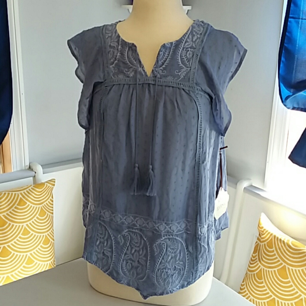 Knox rose boho tassle paisly periwinkle blouse
